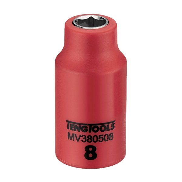 Teng Tools 3/8 Inch Drive 8MM Metric 6 Point 1000 Volt Shallow Insulated Socket MV380508